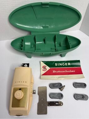Singer Green Buttonholer Storage Case with Vintage Singer Buttonholer Kit